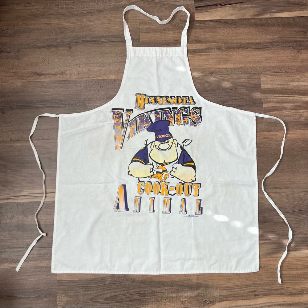 Vintage 90s Minnesota Vikings "Cook-Out Animal" Apron - White - One Size